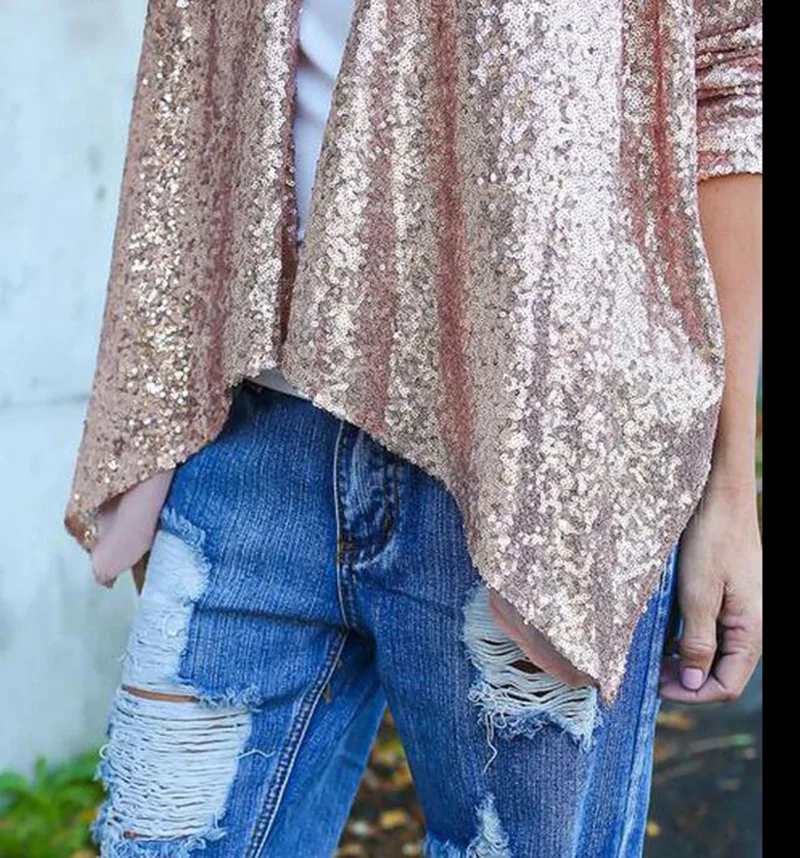 

New 2021 Fashion Summer Women's Jacket Thin Section Long Sleeve Wide Sequin Design Long Sleeve Buttonless Cardigan All-Match Jac
