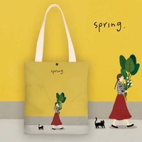 cat and girl travel shopping bag korean velour reusable shoulder bag hasp handbags for women shopper with anime print totebag