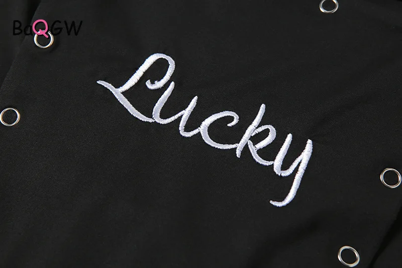 

BaQGW Embroidery Letter 2 Piece Set for Women Casual Long Sleeve Crop Top Matching Sets Black Khaki Skinny High Waist Overalls