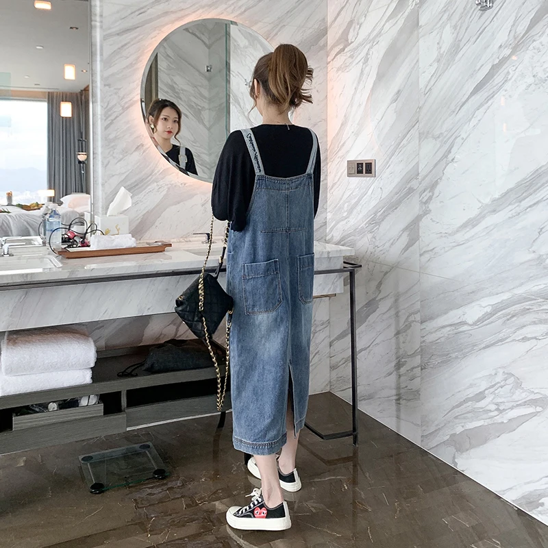 Женский джинсовый длинный сарафан на осень женский свободный комбинезон в