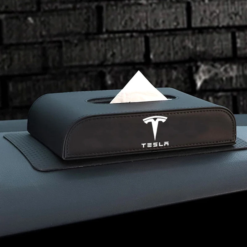 

Car Armrest Box Dashboard Block Type Tissue Box Leather Paper Box Holder For Tesla Model 3/S/X/Y Accessories Car Styling 2021