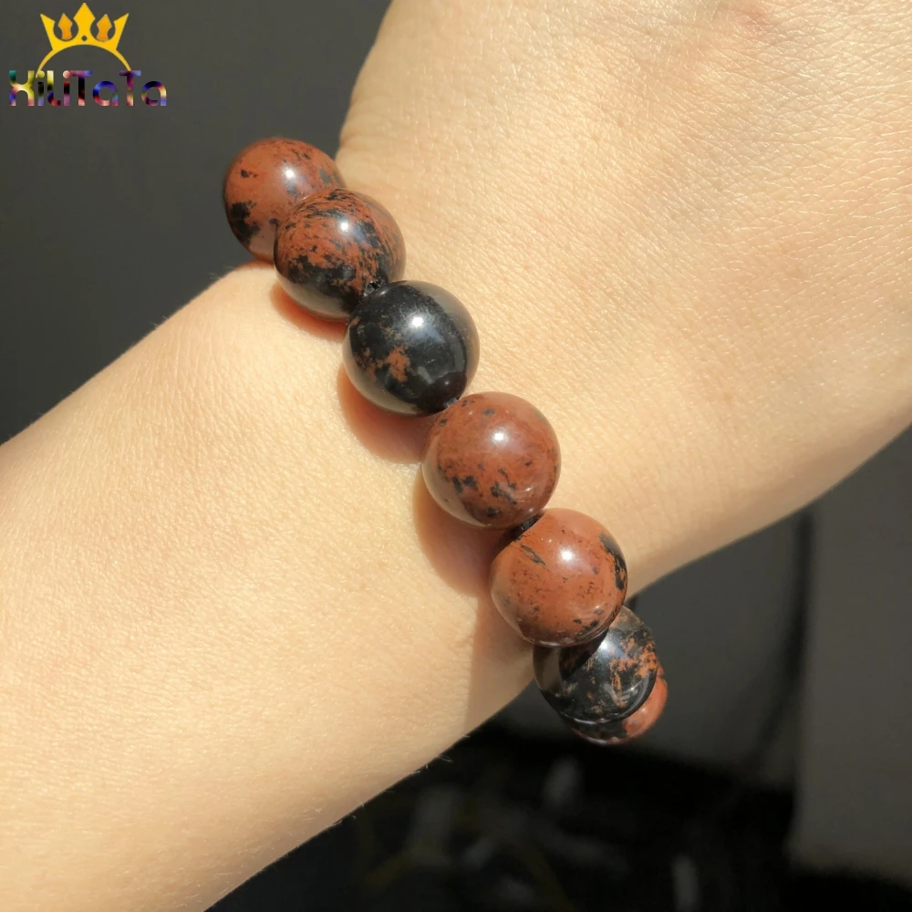 Круглые бусины-разделители из красного дерева и обсидиана 15 дюймов 4/6/8/10/12 мм |