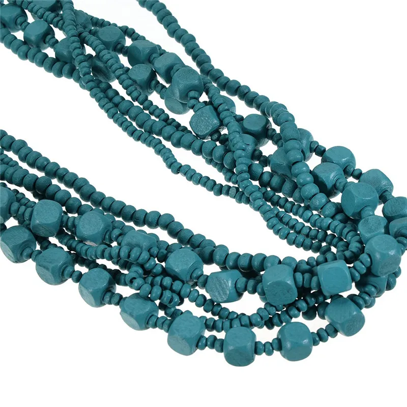 Деревянные бусы ручной работы Многослойное ожерелье 7 цветов длинное массивное s