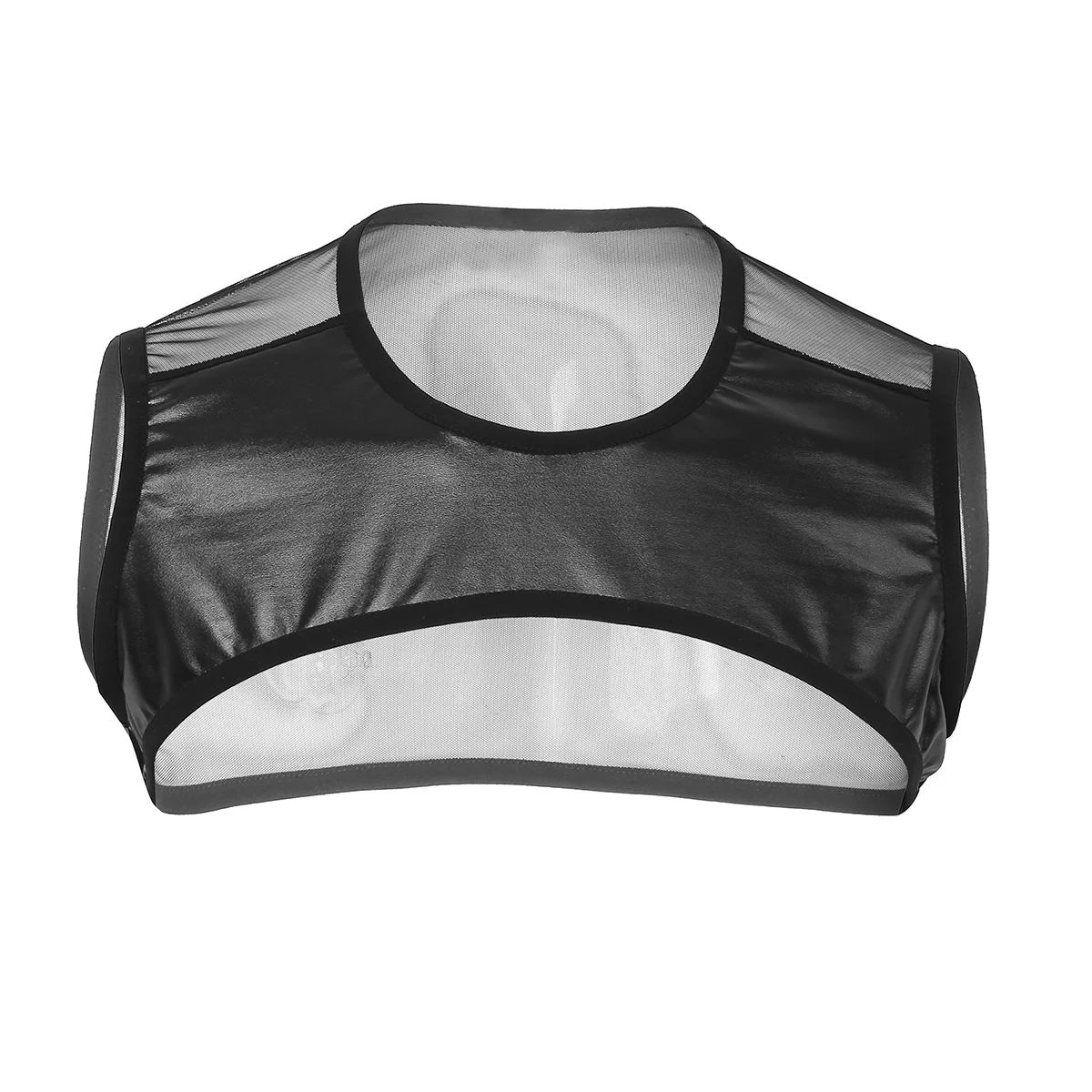 Латексная кожа жгут мужское белье лоскутное без рукавов Sheer Mesh Muscle половина майка жилет Клубная одежда сценический костюм укороченные топы