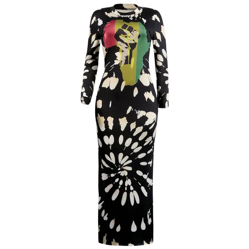 Женское платье с длинным рукавом готическое макси в стиле панк рок принтом