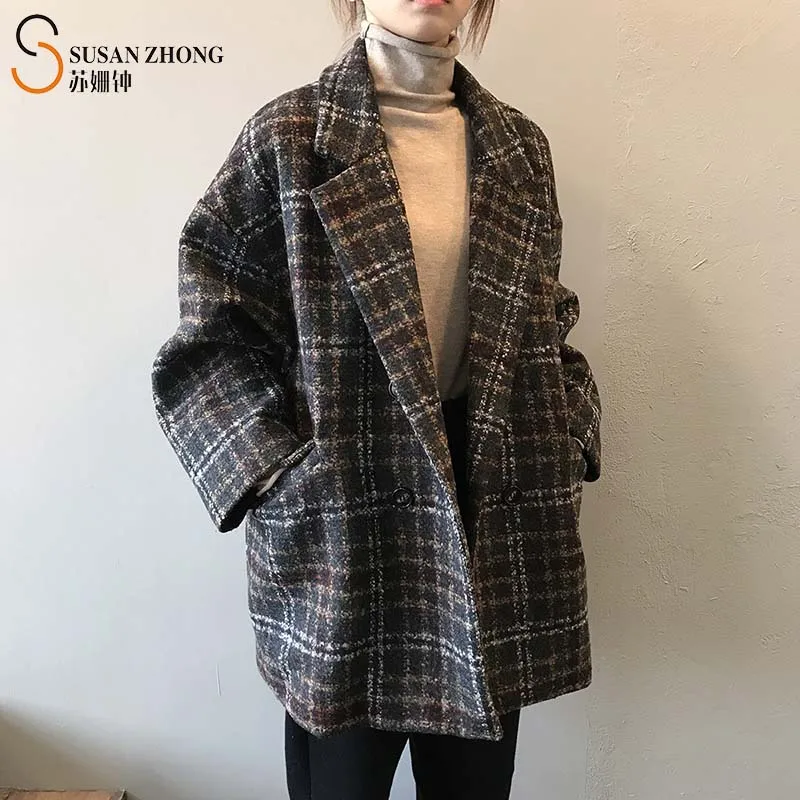 Пальто женское средней длины теплая винтажная верхняя одежда из мягкой ткани в