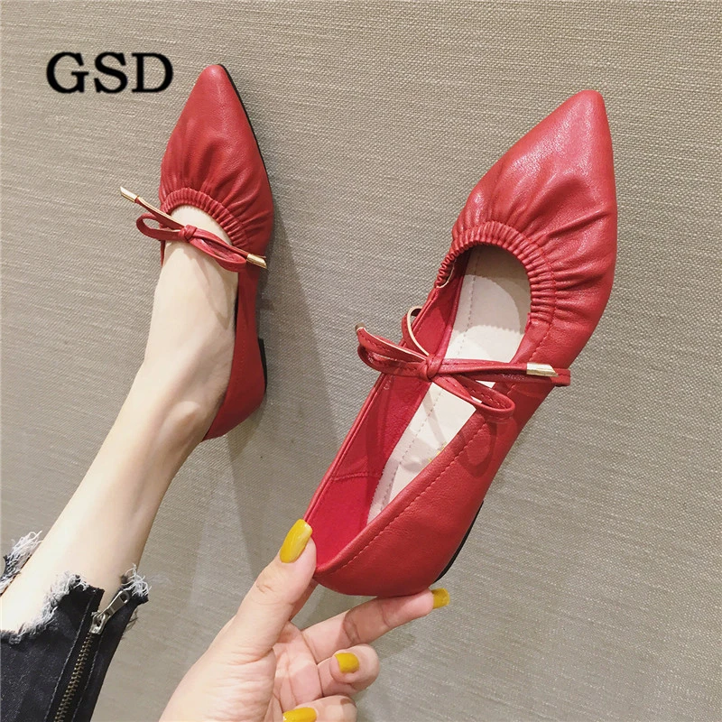 Женские туфли на плоской подошве с острым носком и бантом|Обувь без каблука| |