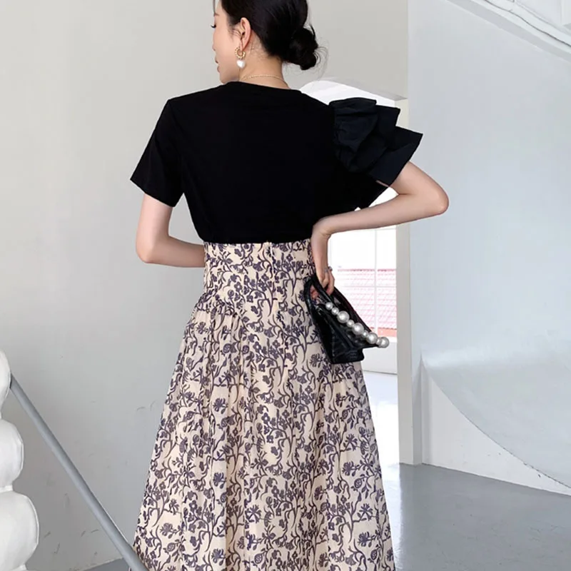

LANMREM Korean Clothing Design Half Length Skirt High Waist Flower Casual Loose Fit Women's Summer 2021 New Arrival 2K1266