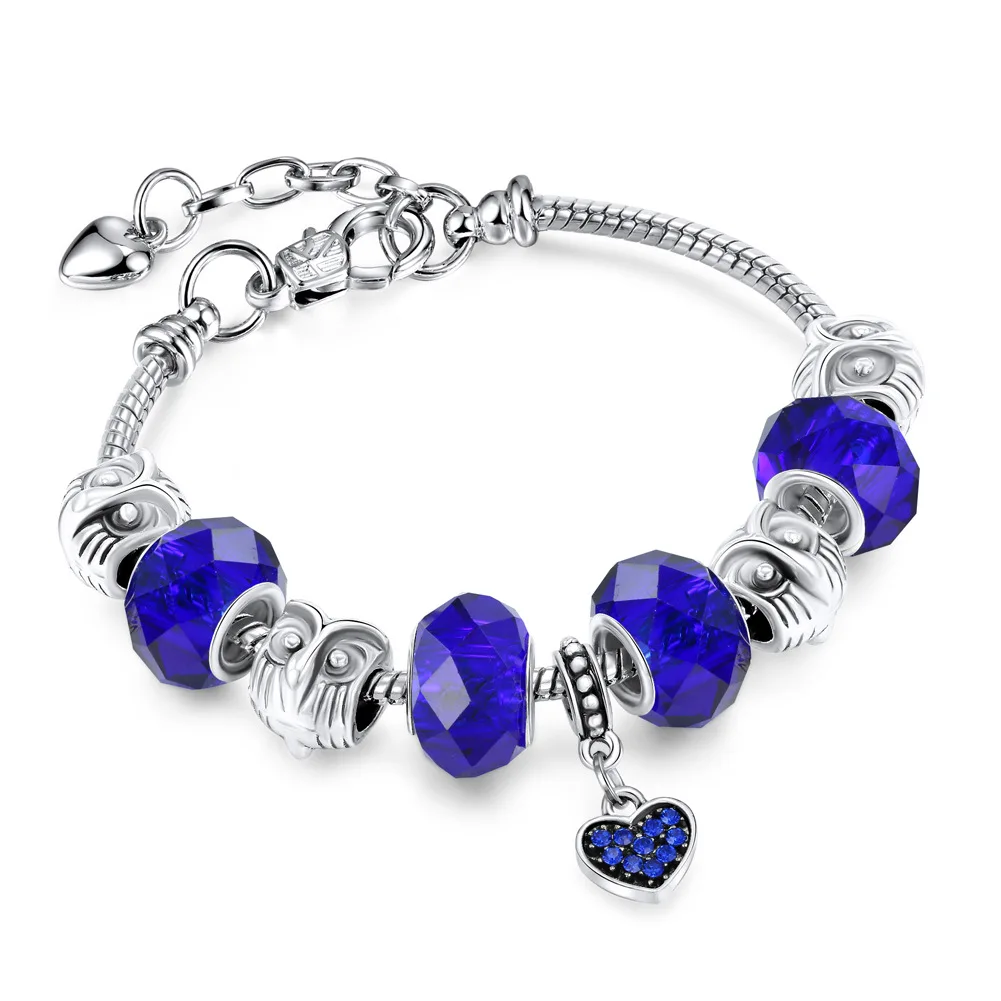 Классические фиолетовые Кристальные Пандора браслеты и серебряные сердца с