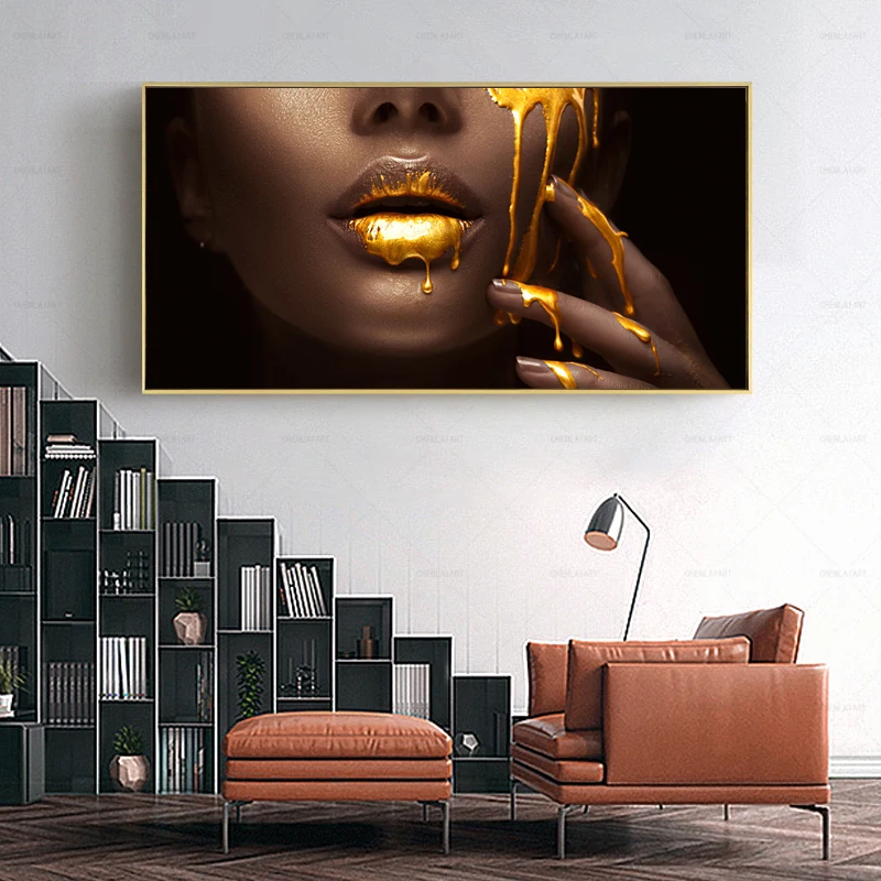 Настенные художественные картины для гостиной женское лицо с золотой жидкостью