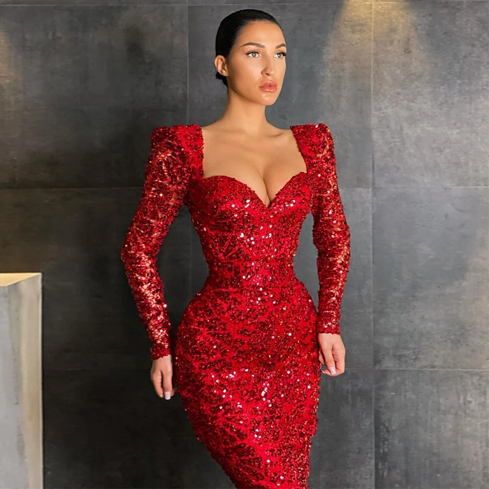 

Женское вечернее платье-русалка, Бордовое платье без бретелек с длинным рукавом и блестками, платье до пола, 2022