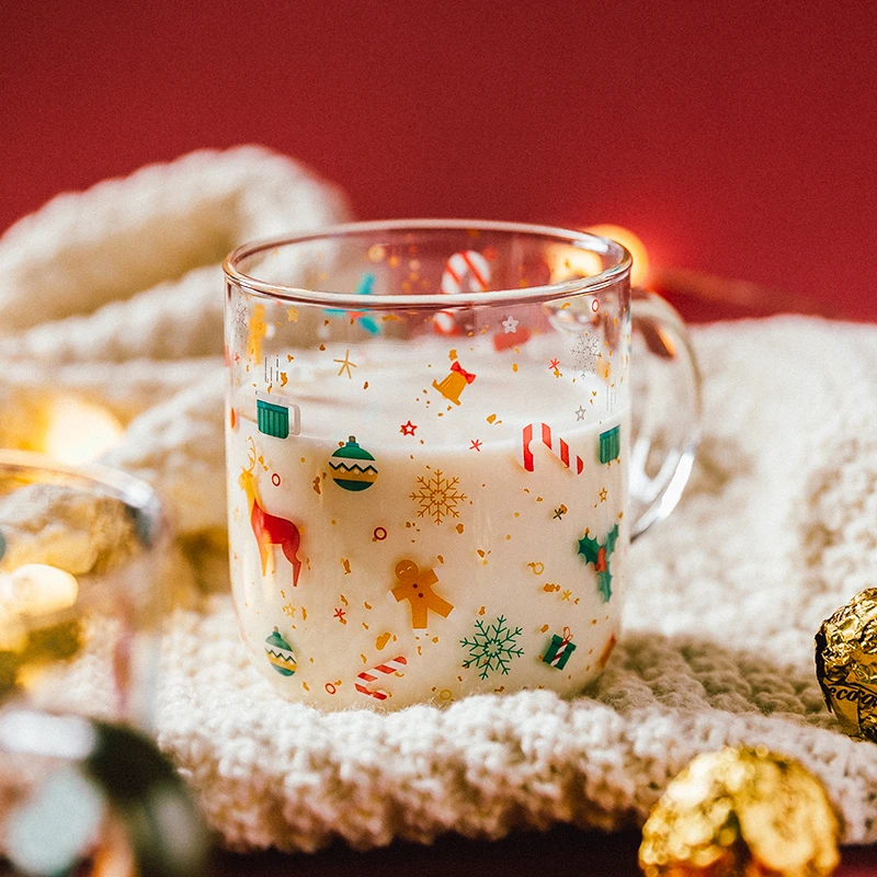 

450ml Creative Christmas Panda Glass Mug With Handle Breakfast Mlik Coffe Mugs Juice Tea Cup Drinkware Holiday Gift