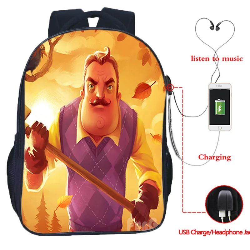 

Hello Neighbor USB Charge Students Boys Girls School Bags Beautiful USB Charging Schoolbag Beautiful Rucksack