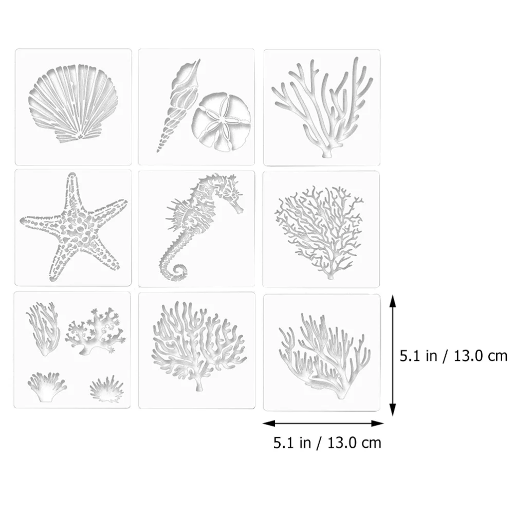 

1 Set 9pcs Sea Ocean Style Painting Templates Painting Stencils (Transparent)