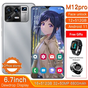 global version m12 pro 6 7 inch 5g smartphone network 12gb 512gb large memory 6800mah face fingerprint unlock dual card dual sta free global shipping