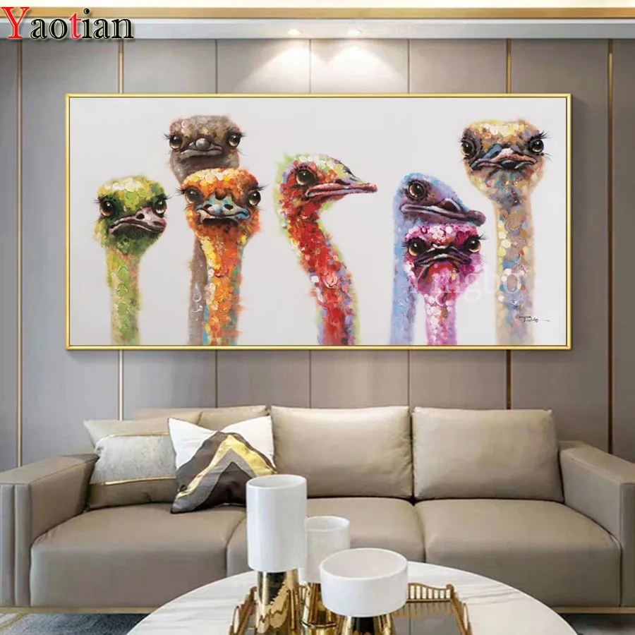 

Полноформатная/круглая алмазная живопись, красочная Страусиная семья, алмазная вышивка, значки 5 d, вышивка крестиком, Алмазная мозаика, рис...