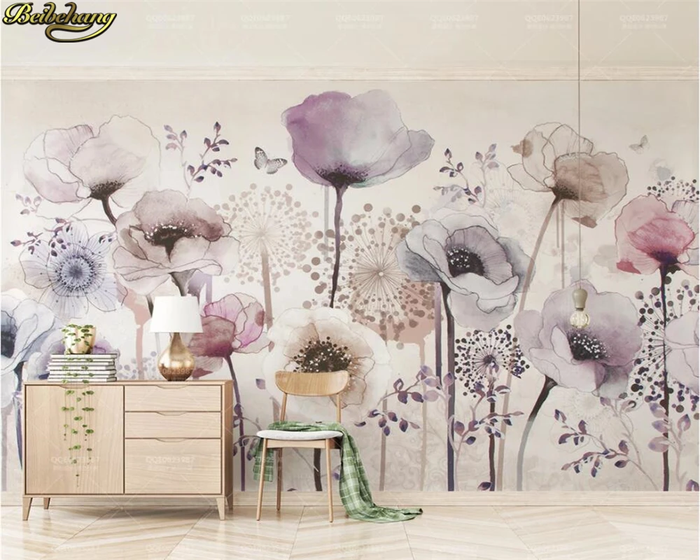 

beibehang Custom 3d wallpaper mural watercolor hand painted style lilac flower beautiful TV background wall papel de parede