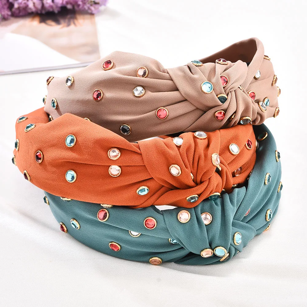 

2020 Hot-sell Party Girl Gift Fashion Solid Color Female Tie Headband Twisting Crystal Knot Hairband Headband Hair Accessories