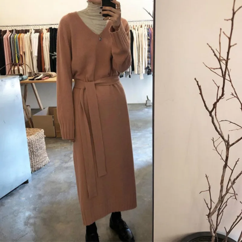 

Женские туфли в Корейском стиле осень-зима мужской коричневый свитер с v-образным вырезом платье для девушек, длинный рукав, кашемир шнуровк...