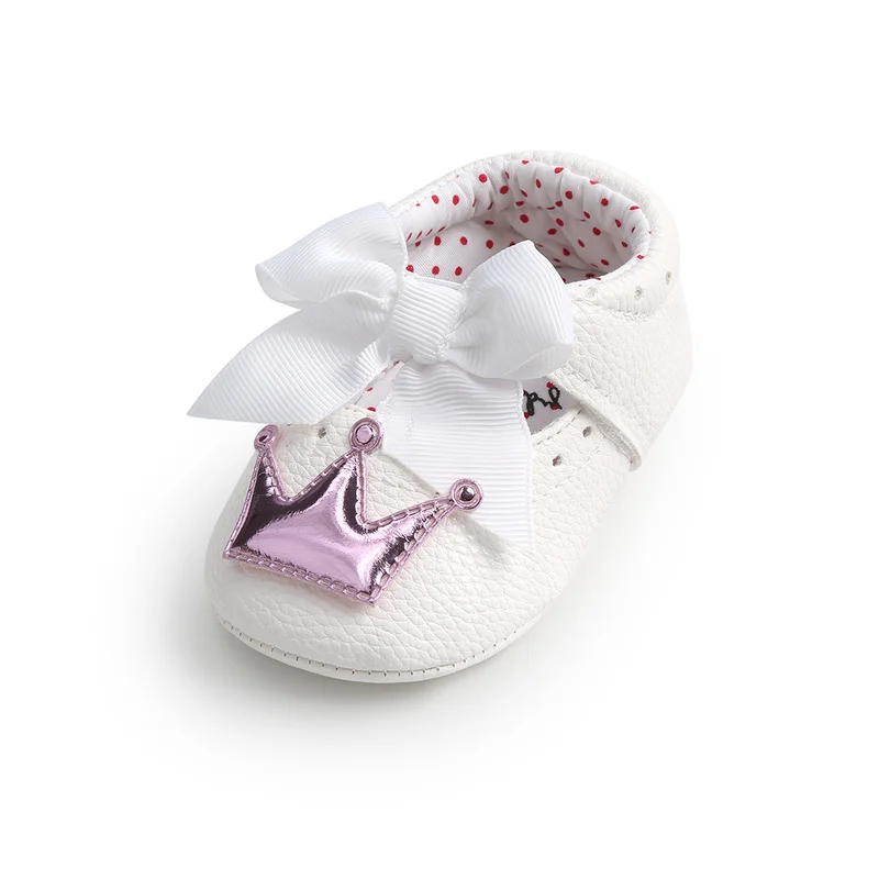 Baby Shoes Girl Princess Bling Crown Bowknot Toddler PU Rubber Sole Anti-slip First Walkers Infant Newborn Crib Shoes Moccasins