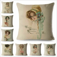 europe vintage woman lady girl print square cushion covers home decor pillows