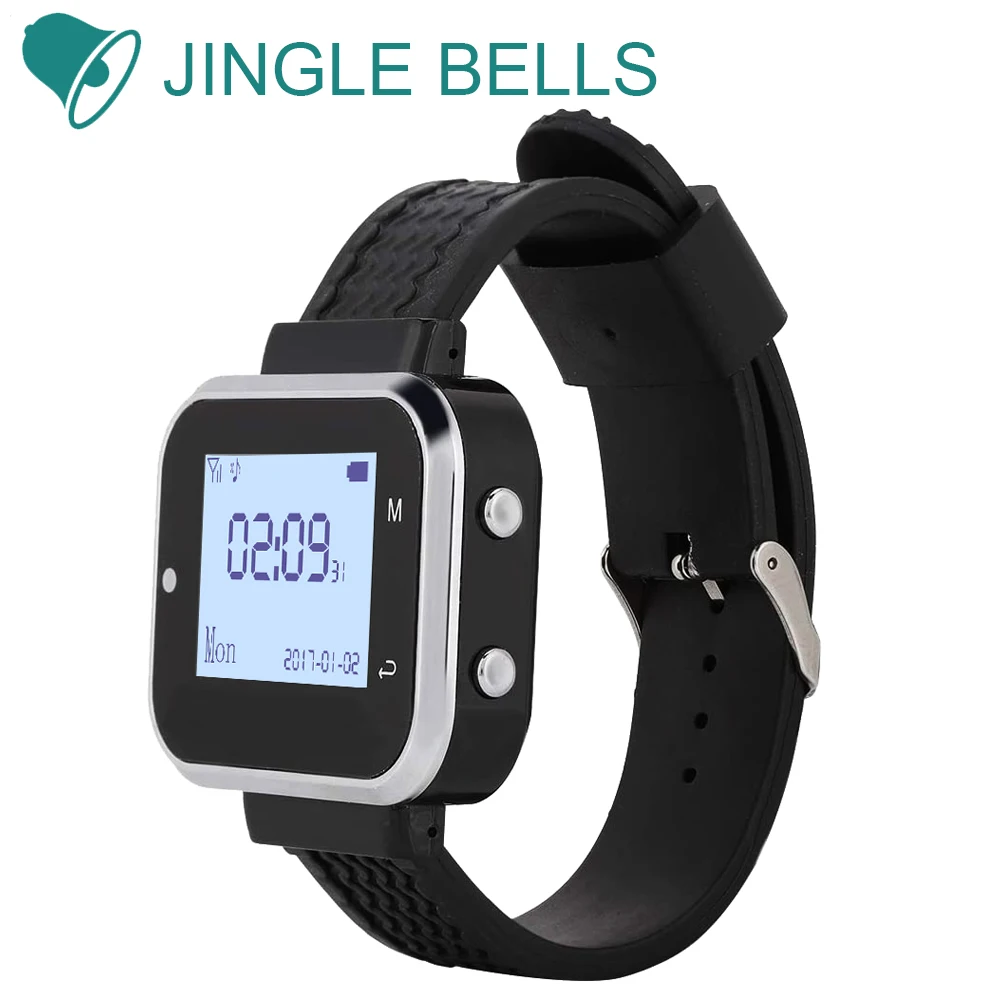 JINGLE BELLS Multi-Language Watch Receiver Pager Wireless Service Waiter Call Bells Wireless Restaurant Guest Calling Systems