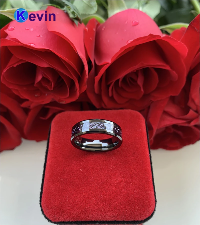 Кольцо с черным драконом обручальное кольцо вольфрам фиолетовой вставкой из