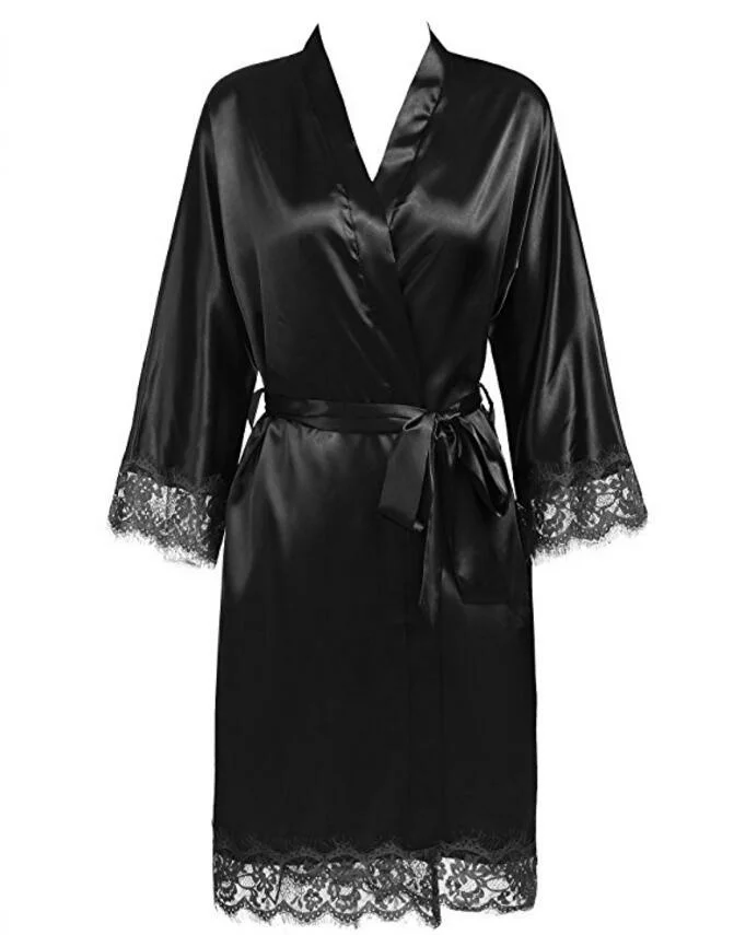 

Plus Size Lace Patchwork Bride Bridesmaids Robe Sexy Lingerie Women Silk Wedding Party Kimono Nightgown Sleepwear bathrob