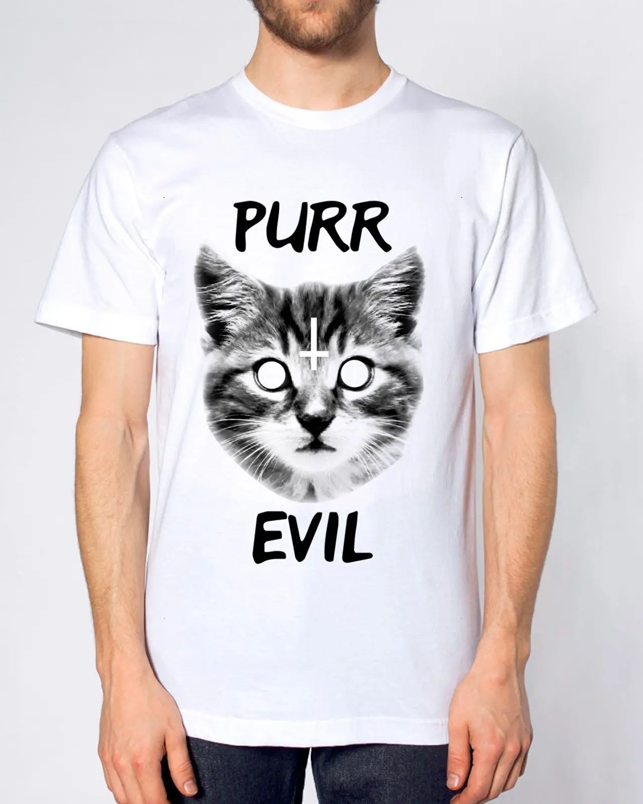 PURR EVIL футболка Кот любовник мяу Сумасшедший перевёрнутый крест для мужчин и