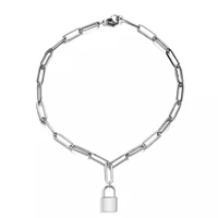 silvergold color stainless steel paper clip link chain padlock lock bracelet for woman men metal padlock lock pendant bracelet