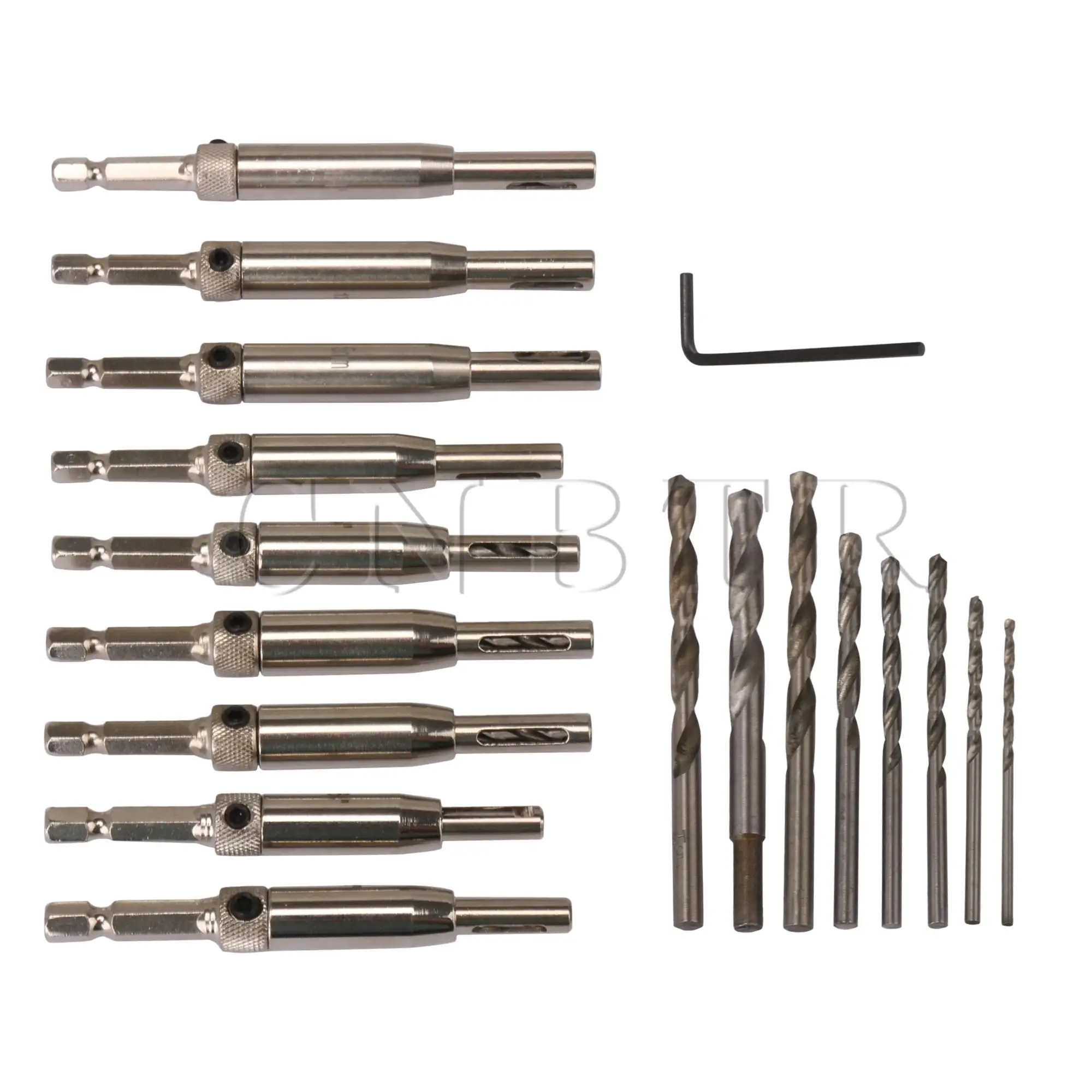 

CNBTR Brass Shell Hinge Drill Bit Set with Hexagon Wrench Silver Set of 17