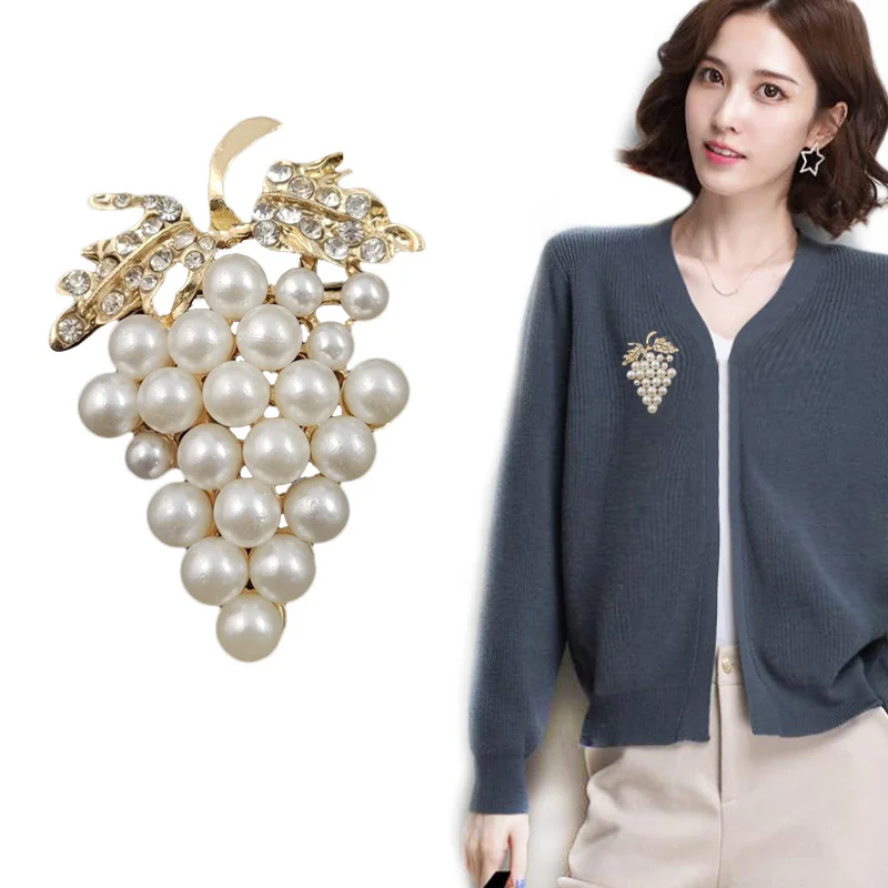 Модная женская брошь с узором винограда заколка искусственным жемчугом для