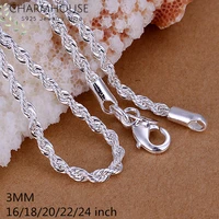 silver 925 necklaces for men women 3mm twisted link chain necklace collier fashion jewelry accessories bijoux wholesale