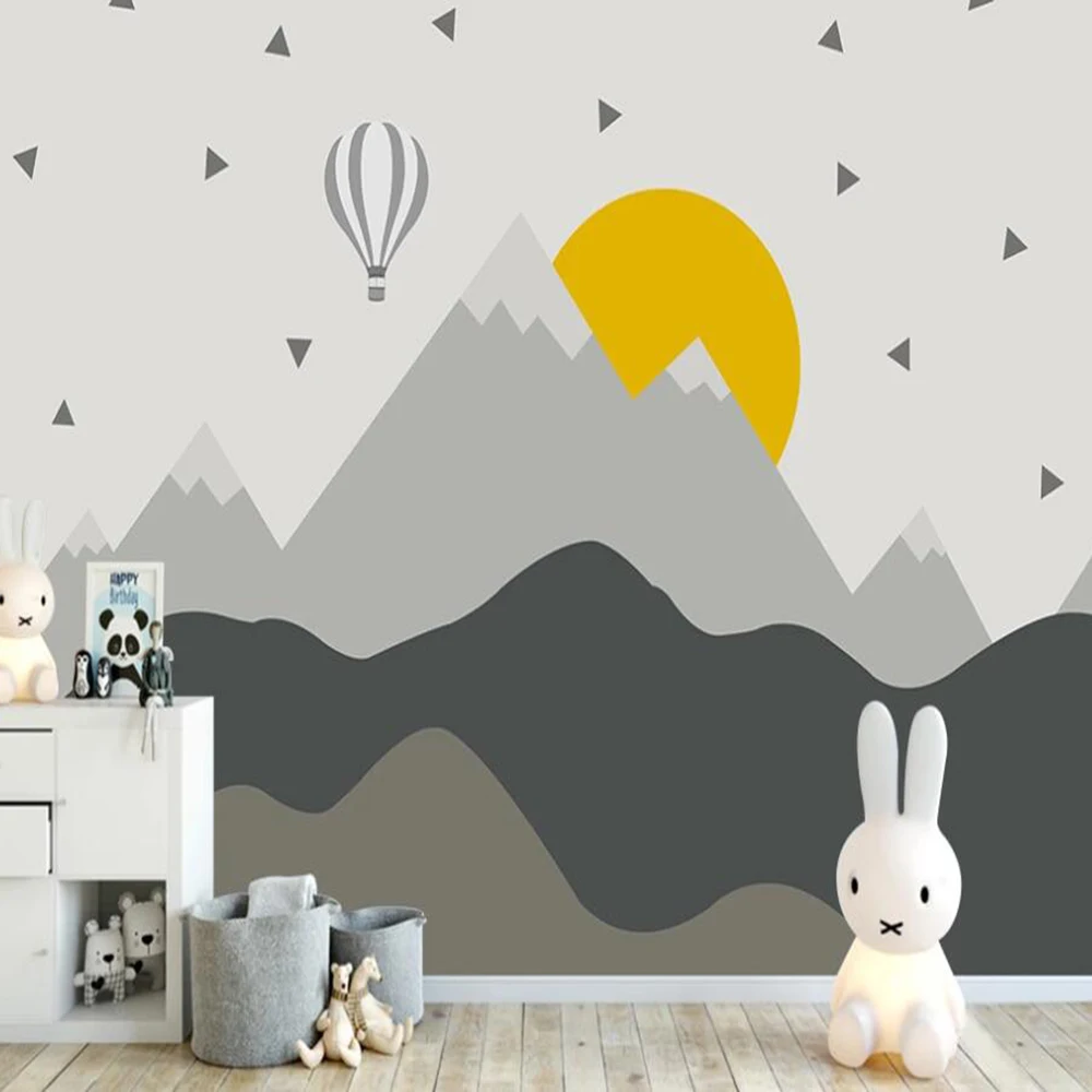 

Milofi custom 3D wallpaper mural Nordic geometric mountain hot air balloon background wall for living room bedroom decoration pa