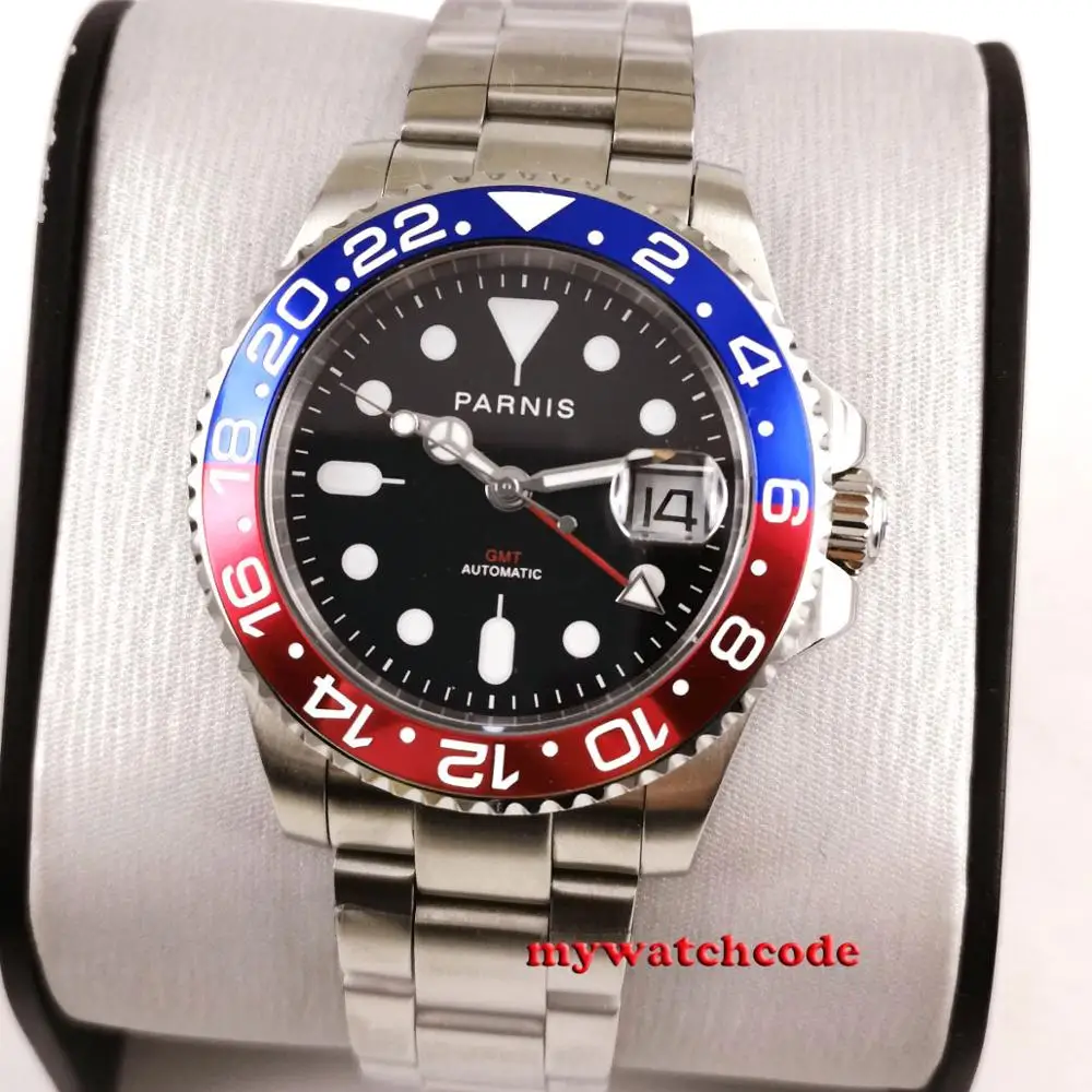 PARNIS MINGZHU 3804 GMT механические часы для мужчин польский стальной ремешок