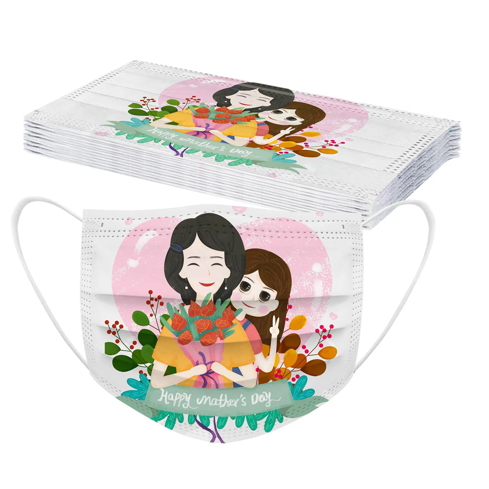 

10pc Adult Happy Mothers' Day Mask Disposable Face Mask Industrial 3Ply Ear Loop Protective Scarf Halloween Cosplay Masks