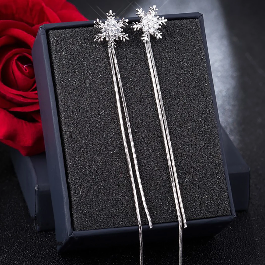 Женские серьги гвоздики в виде рождественской снежинки 1 пара длинные кисточки