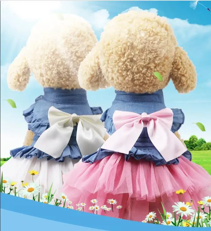 

Summer pet dog clothes Cute Small pet dog cat Lace denim Dress VIP Teddy Puppy Costume for Chihuahua