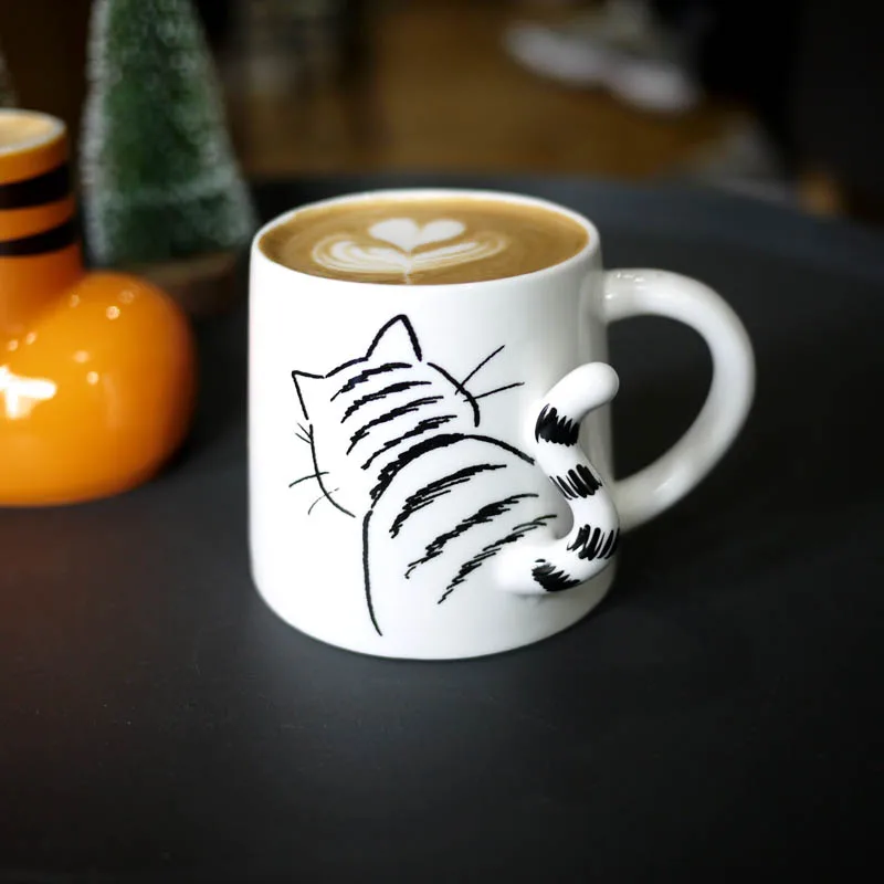 Lovely Cat Tail Ceramics Mugs Cute Dog Rabbit Cups Coffee Tea Milk Drinkware Home Office Gift | Дом и сад