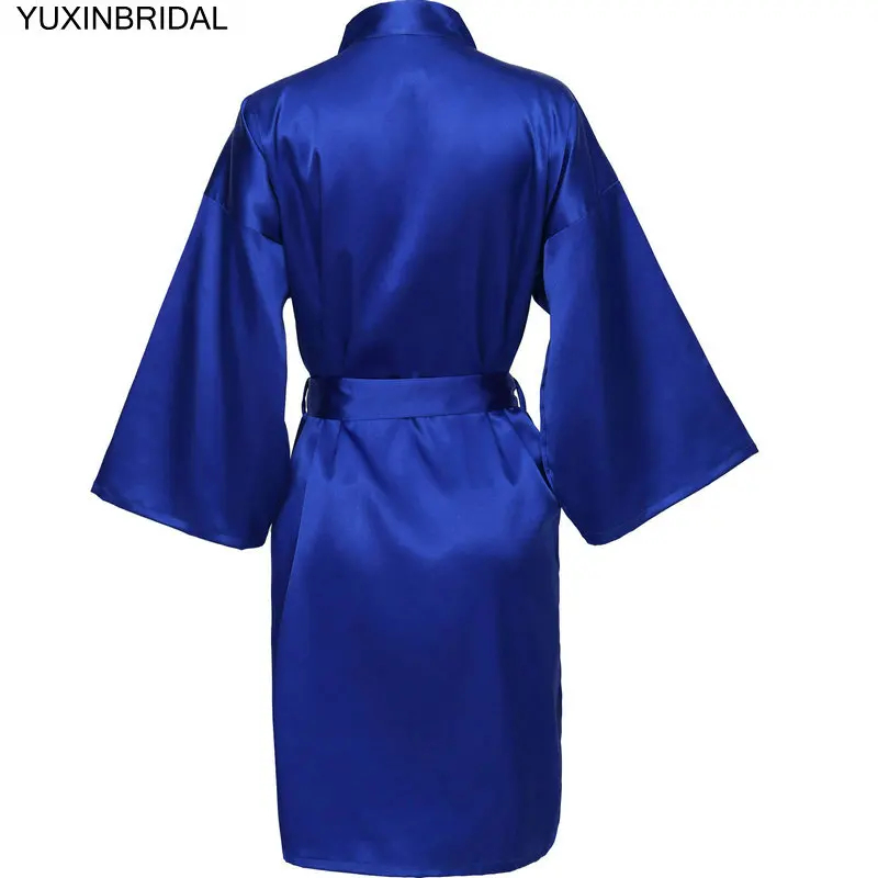 Royal Blue YUXNBRIDAL Атласный халат для невесты, Свадебный банный халат, одежда для невесты, Свадебный Однотонный женский халат до колена - Цвет: Royal Blue