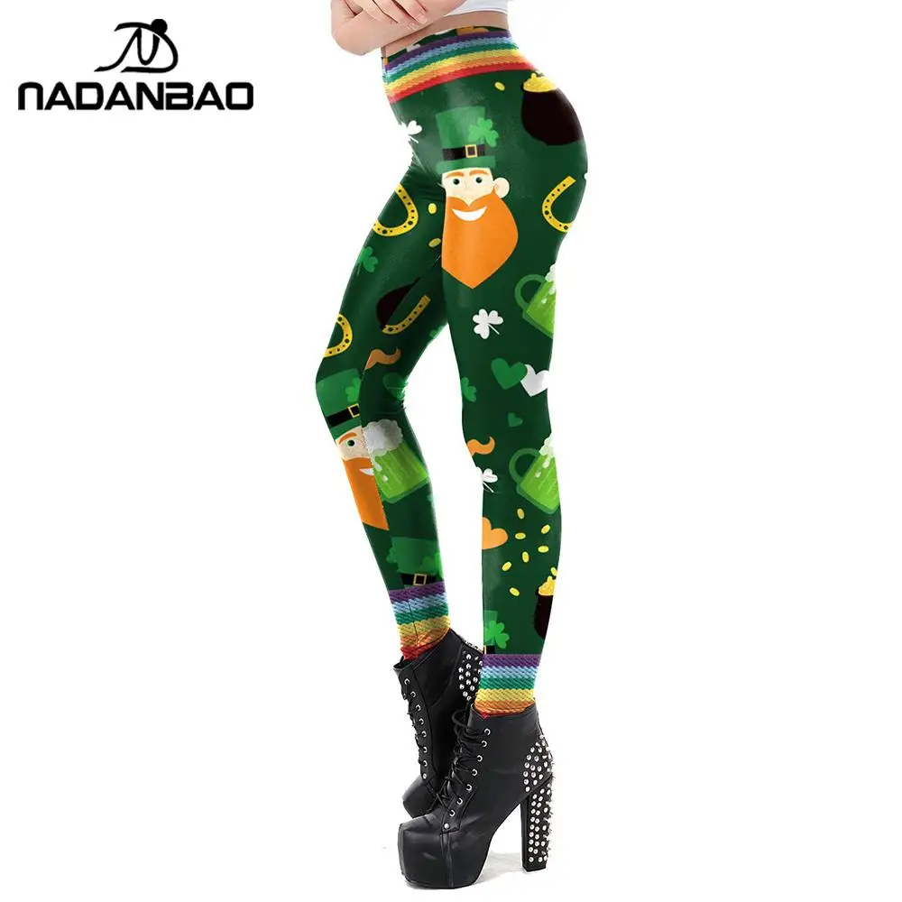 NADANBAO Lucky Clover Леггинсы для женщин День Святого Патрика шамрок брюки размера плюс