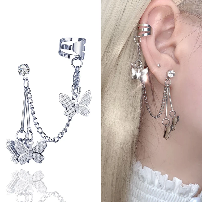 

Double Pierced Earring Earrings Fashion Butterfly Clip Earrings Ear Hook Stainless Steel Ear Clips Women Girls Jewelry