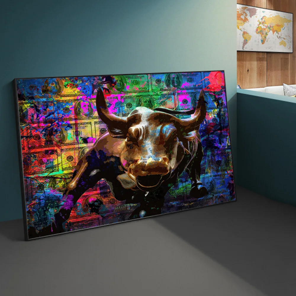 

Colourful Bull Money Art Painting Posters And Prints Dollar Motivational Canvas Wall Pictures Mural Decoration For Living Room