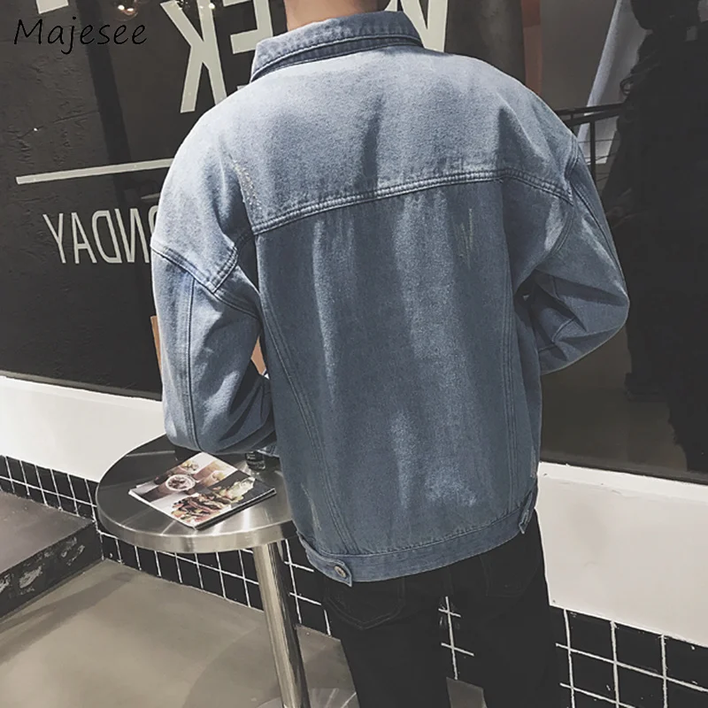 

Jackets Men Retro Denim Coats Solid Simple All-match Harajuku Korean Vintage Jacket Mens Large Size Ulzzang Streetwear Chic Tops