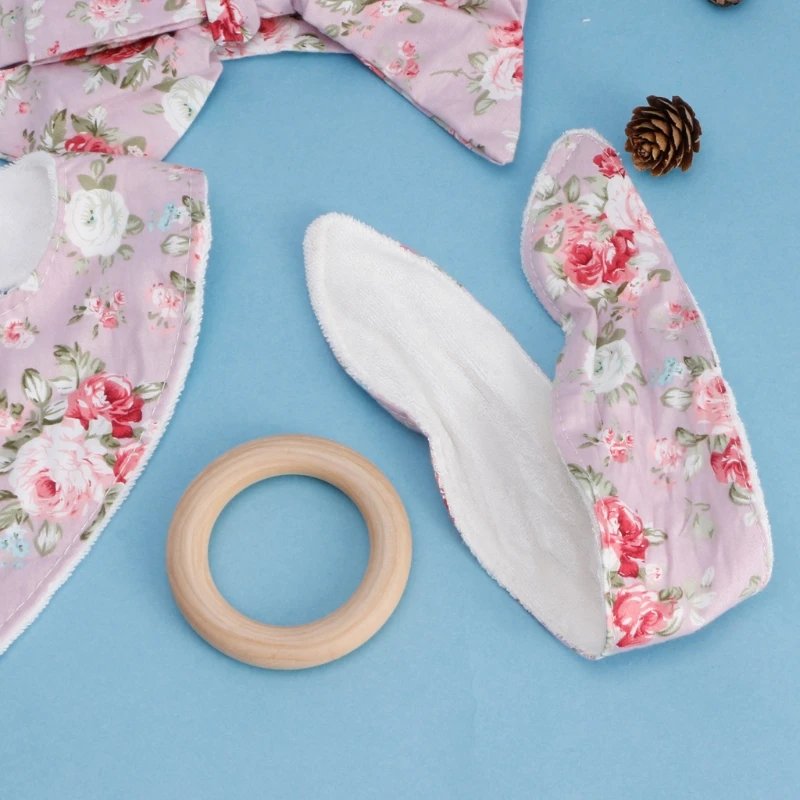 

3Pcs Baby Rabbit Ears Teether Cotton Bibs Headband Infant Saliva Towel Care Set