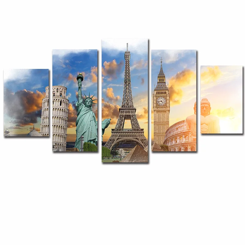 

Canvas Paintings Art Poster Framework Urban Construction 5 Panel Wall Decor Living Room Modern Picture Cuadros Decoration