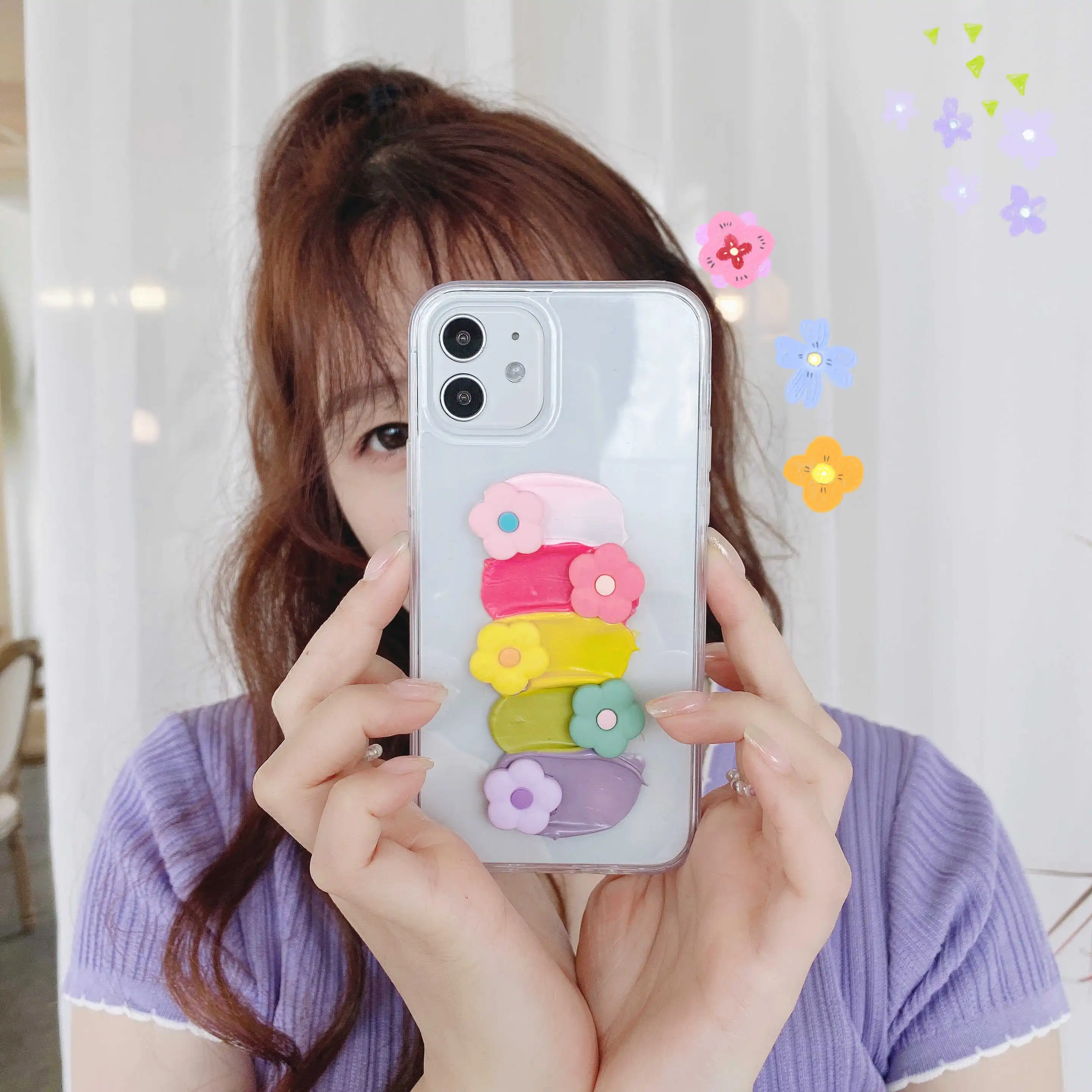 

Simple Cute 3D Rainbow Color Oil Painting Flowers Transparent Phone Cover for Iphone 11 12 Pro Max 7 8 Se Xs Xr Phone Soft Cases