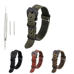 Ремешок Zulu кожаный для наручных часов, военный браслет в стиле НАТО, черный коричневый кофе, 20 мм 24 мм