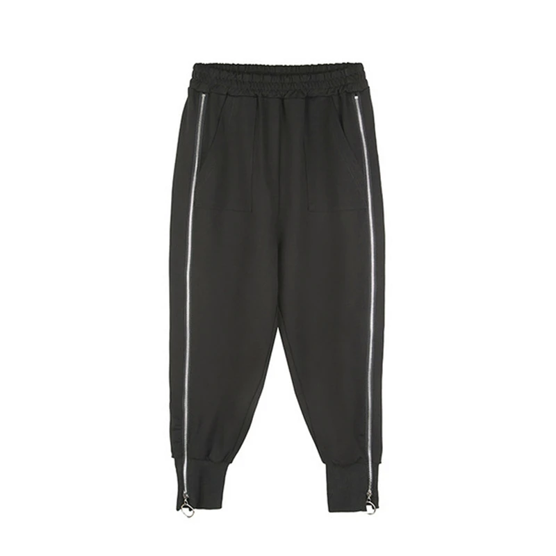 

Black Zipper Split Harem Pants Women New Elastic Waist Loose Casual Trousers Women 2021 Spring Autumn Fashion Streetwear
