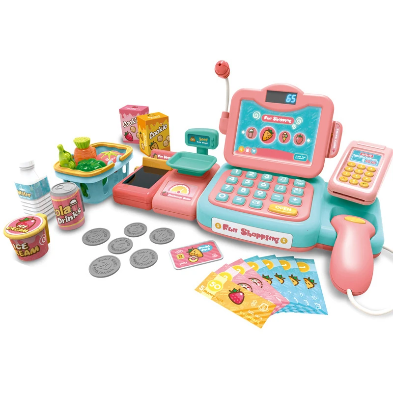 Pink Set 24 шт. ролевые игры игрушки супермаркет электронный кассовый терминал Торговые игрушки для детей ролевые игры - Цвет: Pink Set